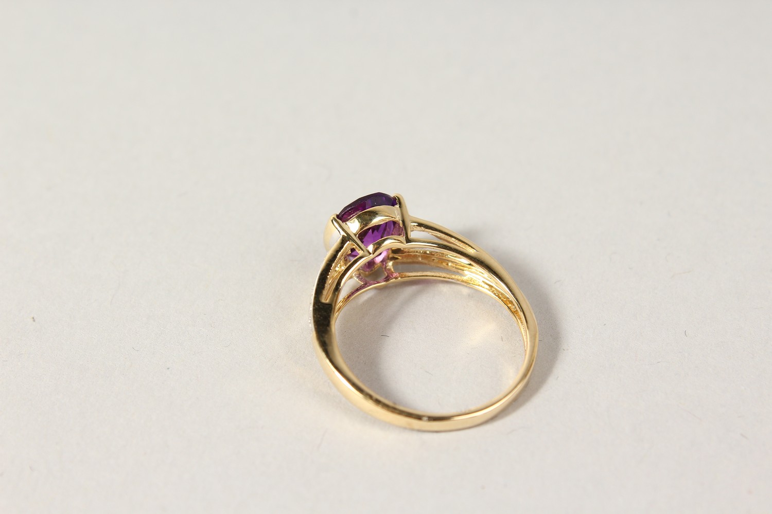 A 9CT GOLD, PEAR SHAPED AMETHYST AND DIAMOND RING. - Image 2 of 2