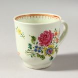 A LIVERPOOL COFFEE CUP, attributed to Chaffer, painted with a large floral sprays and scattered