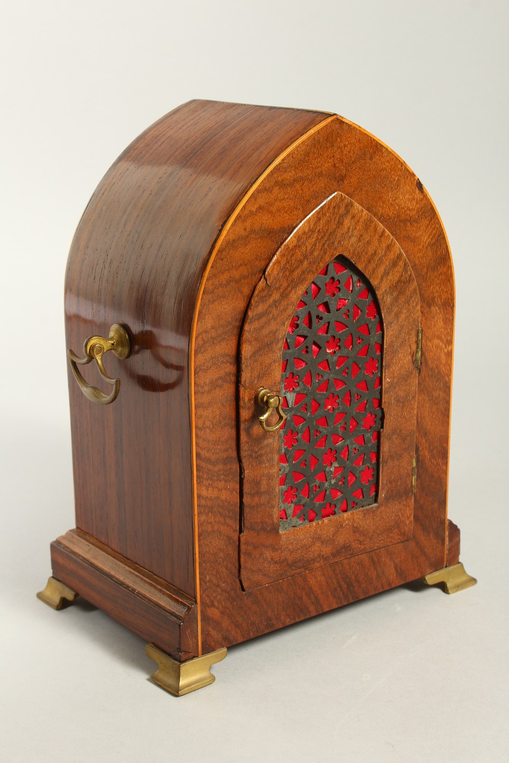 A 19TH CENTURY MAX LANCET TOP ROSEWOOD MANTLE CLOCK, the enamel dial, showing Arabic numerals, - Image 10 of 20