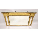 A GOOD 19TH CENTURY GILTWOOD OVERMANTLE MIRROR, with ball and lattice work frieze, three mirror