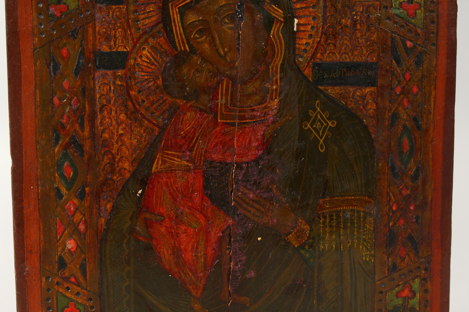 A 17TH CENTURY ICON, Madonna and Child, on panel. 9ins x 7ins. - Image 4 of 10