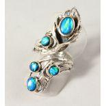 A SILVER REAL OPAL DECO STYLE RING.