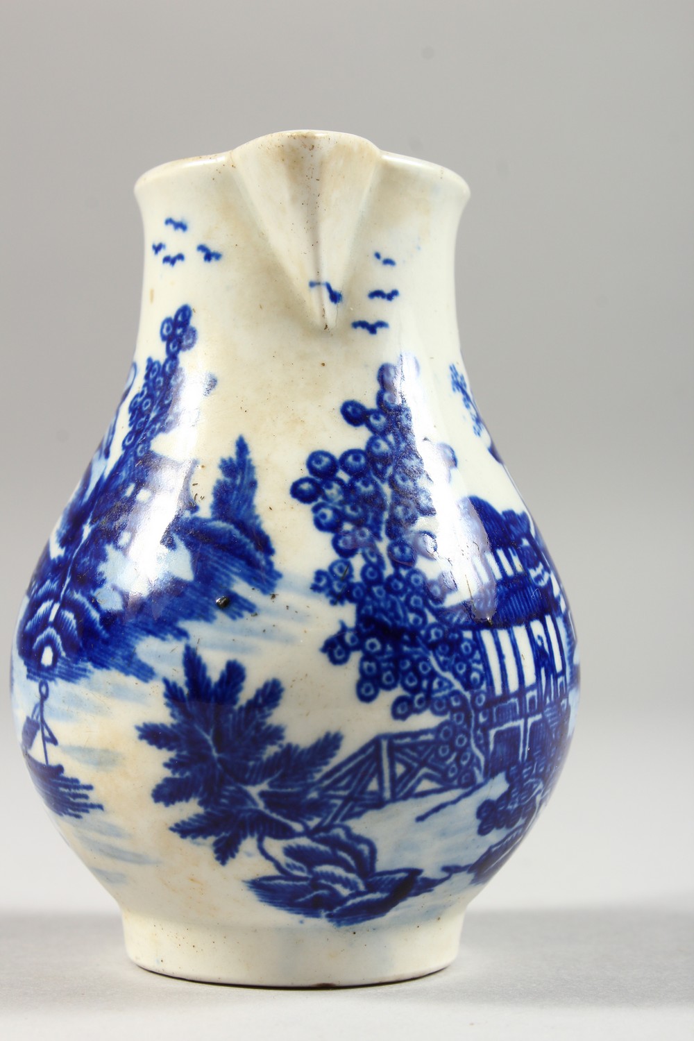 A WILLOW PATTERN DESIGN SPARROW BEAK JUG. 3.5ins high. - Image 6 of 11