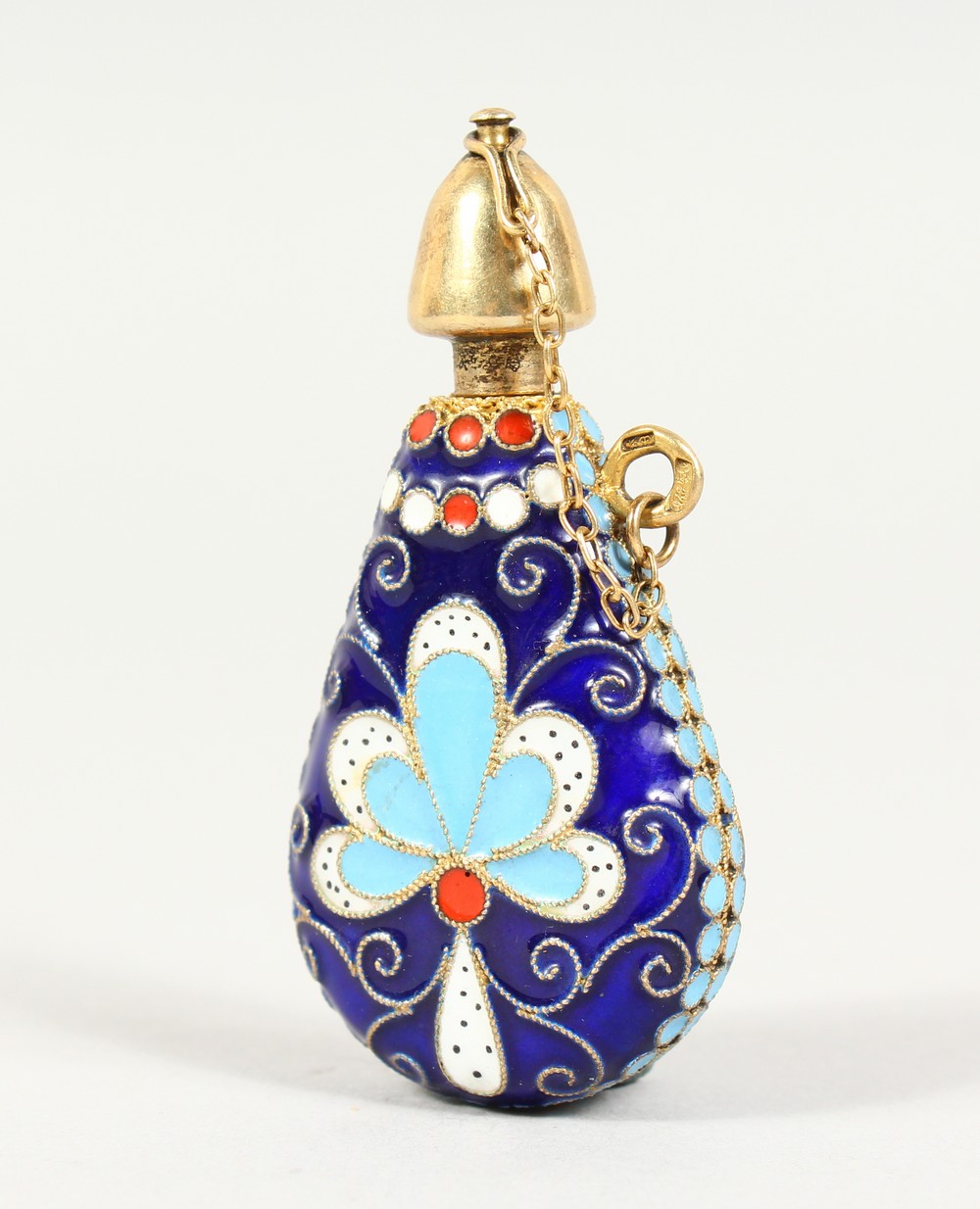 A SMALL RUSSIAN ENAMEL SCENT BOTTLE. 2.5ins.