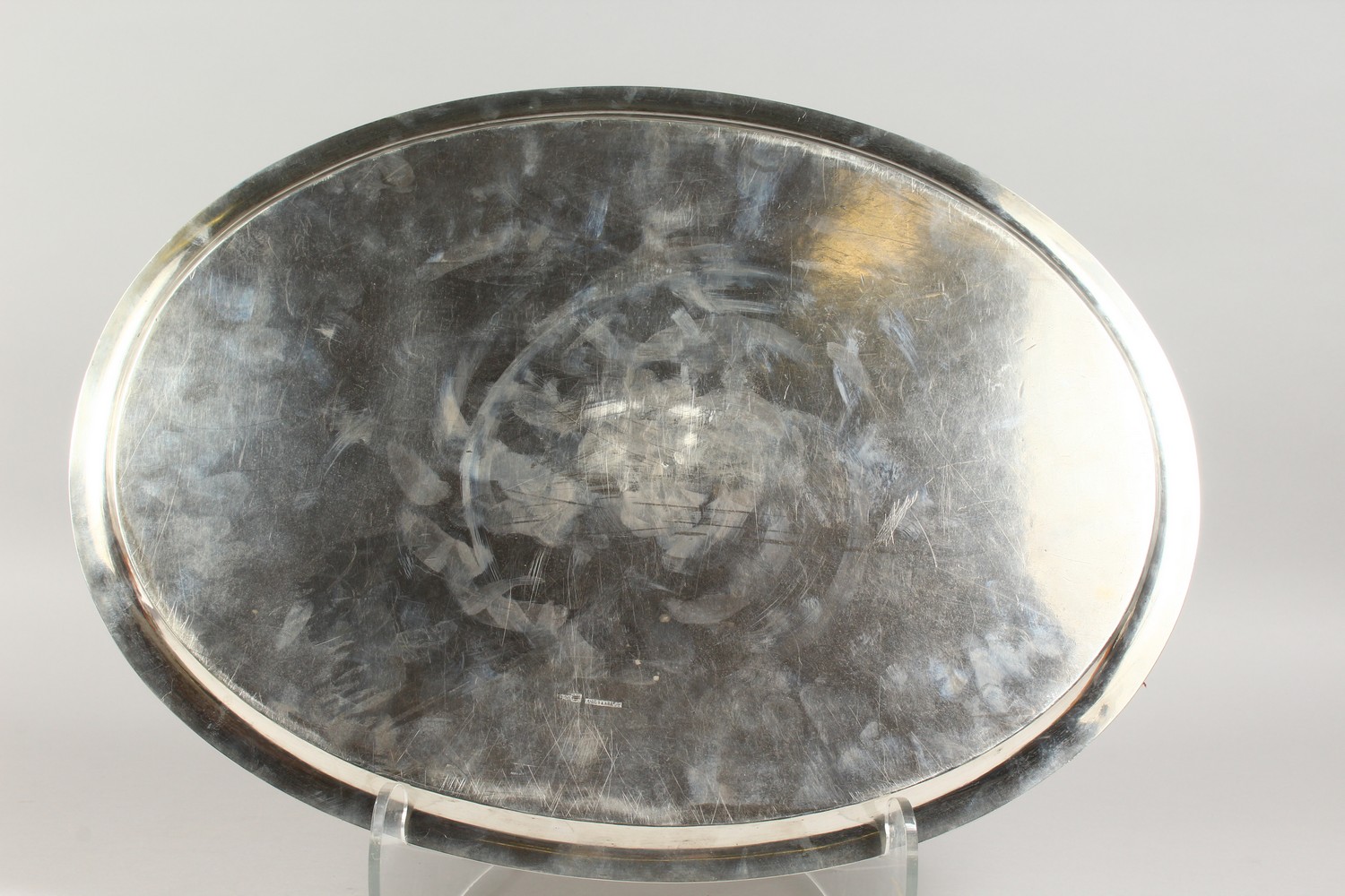 KHLEBNIKOV - A PLAIN SILVER RUSSIAN OVAL TWO-HANDLED TEA TRAY. Mark BC MOSCOW 1873. 20ins long. - Image 3 of 7