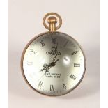 A NOVELTY BALL SHAPED DESK CLOCK, "OMEGA". 2.5ins diameter.