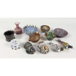 A COLLECTION OF ROMAN GLASS BOWLS AND JARS, models of birds and animals and a tortoise shaped