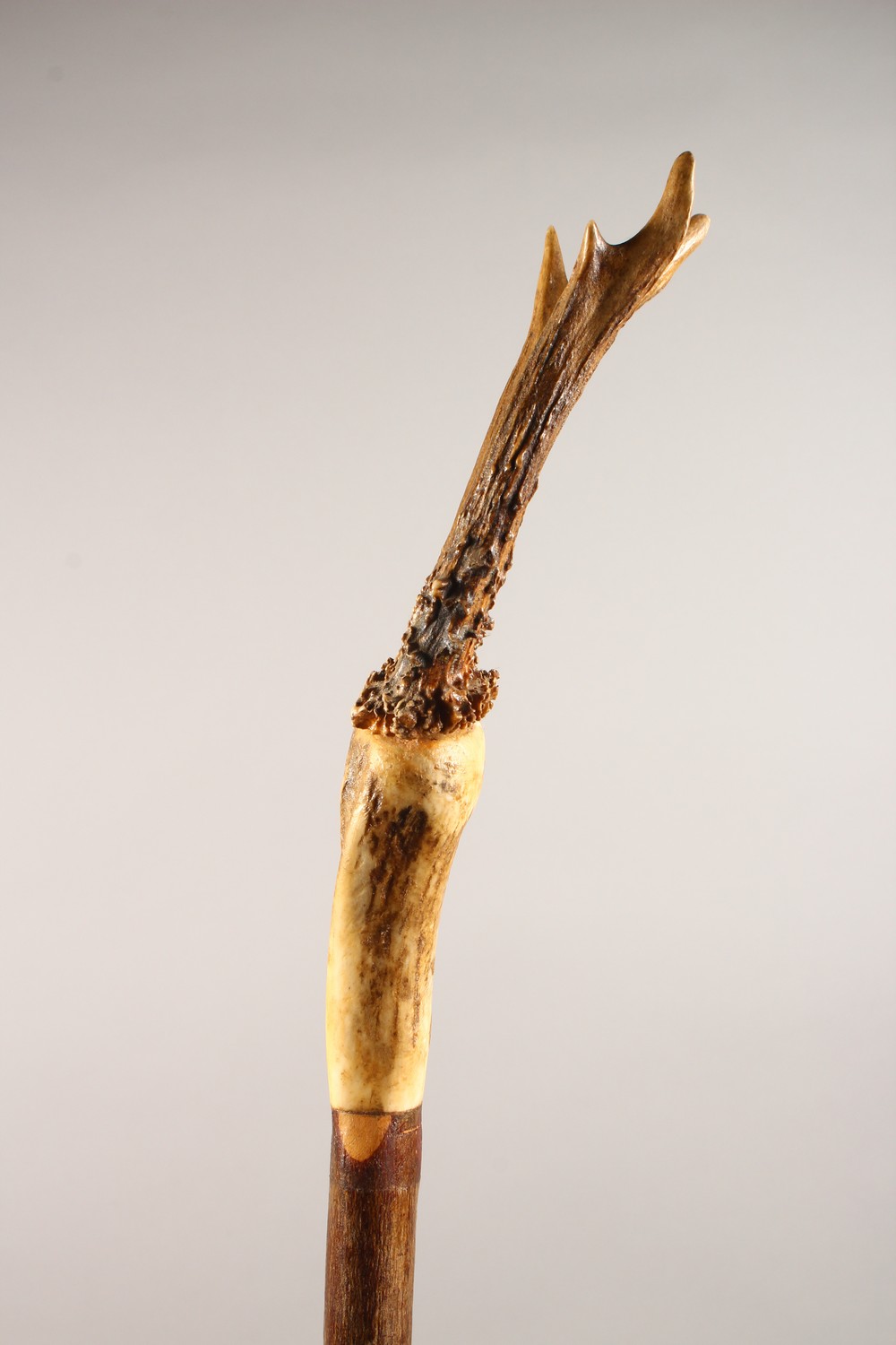 A THUMB STICK, with antler handle. 58ins long. - Image 2 of 6