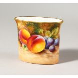 A ROYAL WORCESTER MATCH POT, painted with fruit by Roberts, signed, date code for 1957.
