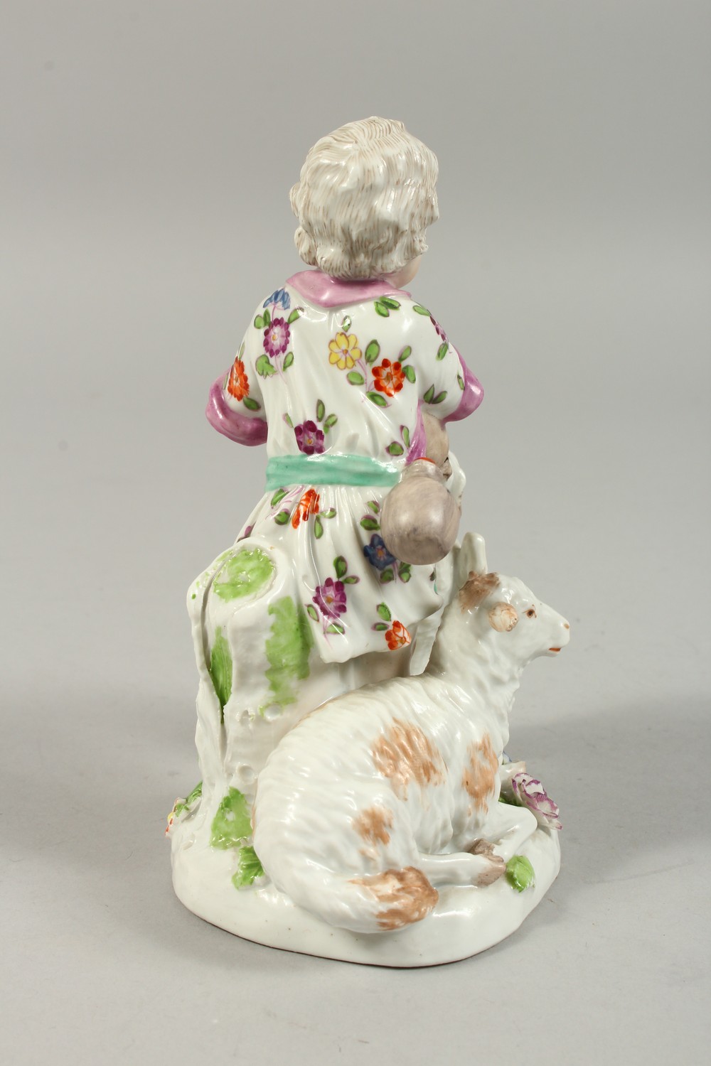 A VIENNA PORCELAIN GROUP OF A YOUNG BOY PLAYING A BAGPIPE, a dog on its hind legs and a sheep by his - Image 7 of 10