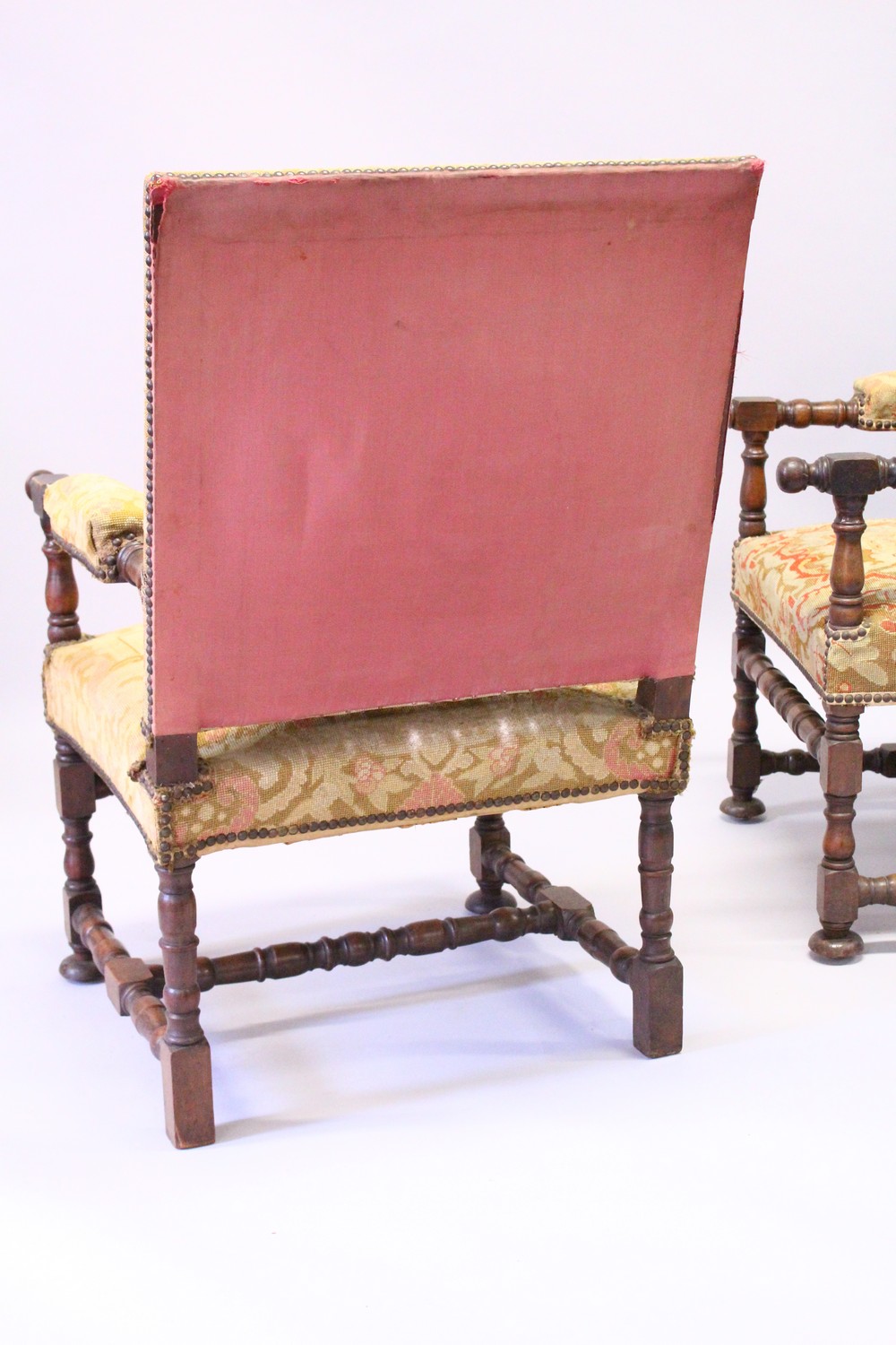 A GOOD PAIR OF 19TH CENTURY WALNUT FRAMED OPEN ARMCHAIRS, with tapestry upholstered backs, arms - Image 6 of 8