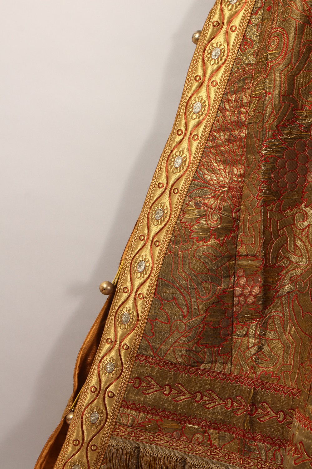 AN UNUSUAL EARLY 20TH CENTURY RUSSIAN COAT, with highly ornate gold thread embroidered decoration, - Image 7 of 22