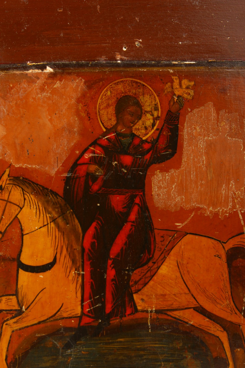 AN 18TH CENTURY ICON, on panel, on horseback. 8.5ins x 7ins. - Image 2 of 8