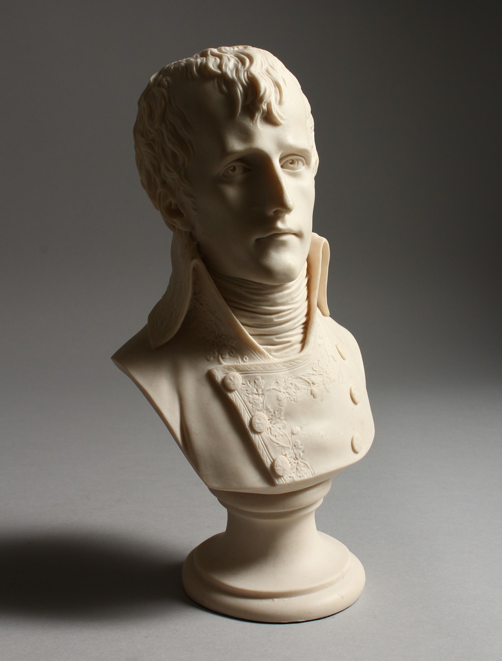 A PARIAN WARE STYLE BUST OF NAPOLEON. 10.5ins high.