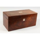 A 19TH CENTURY ROSEWOOD RECTANGULAR SHAPE TEA CADDY. 14ins wide.