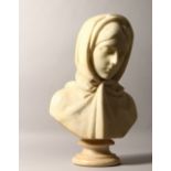 JOHN DENTON CRITTENDEN (1834-1877) A GOOD CARVED WHITE MARBLE BUST OF A YOUNG LADY, wearing a