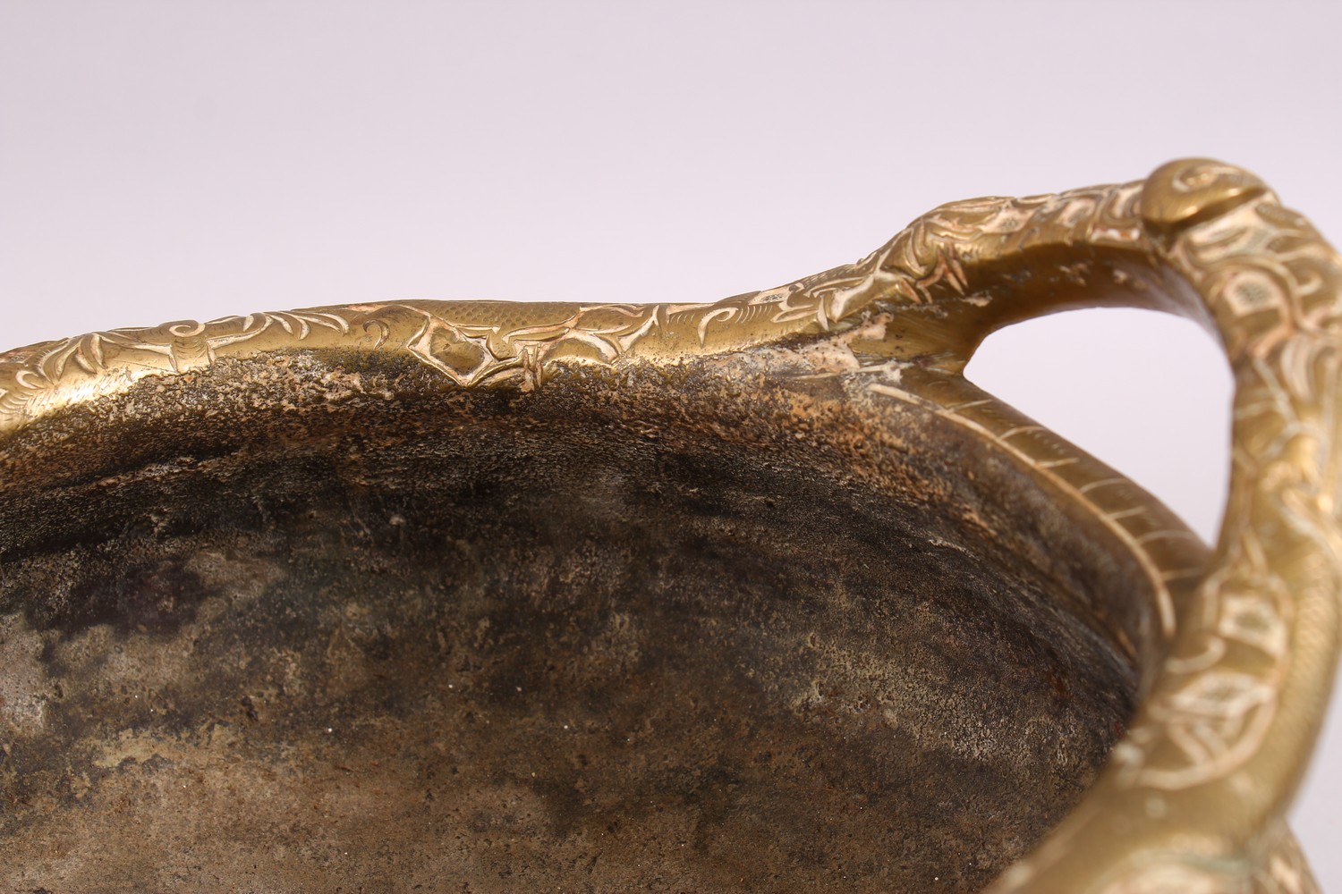 A HEAVY 20TH CENTURY CHINESE BRONZE TRIPOD CENSER, the body with chilongs, the base with a six - Image 6 of 8