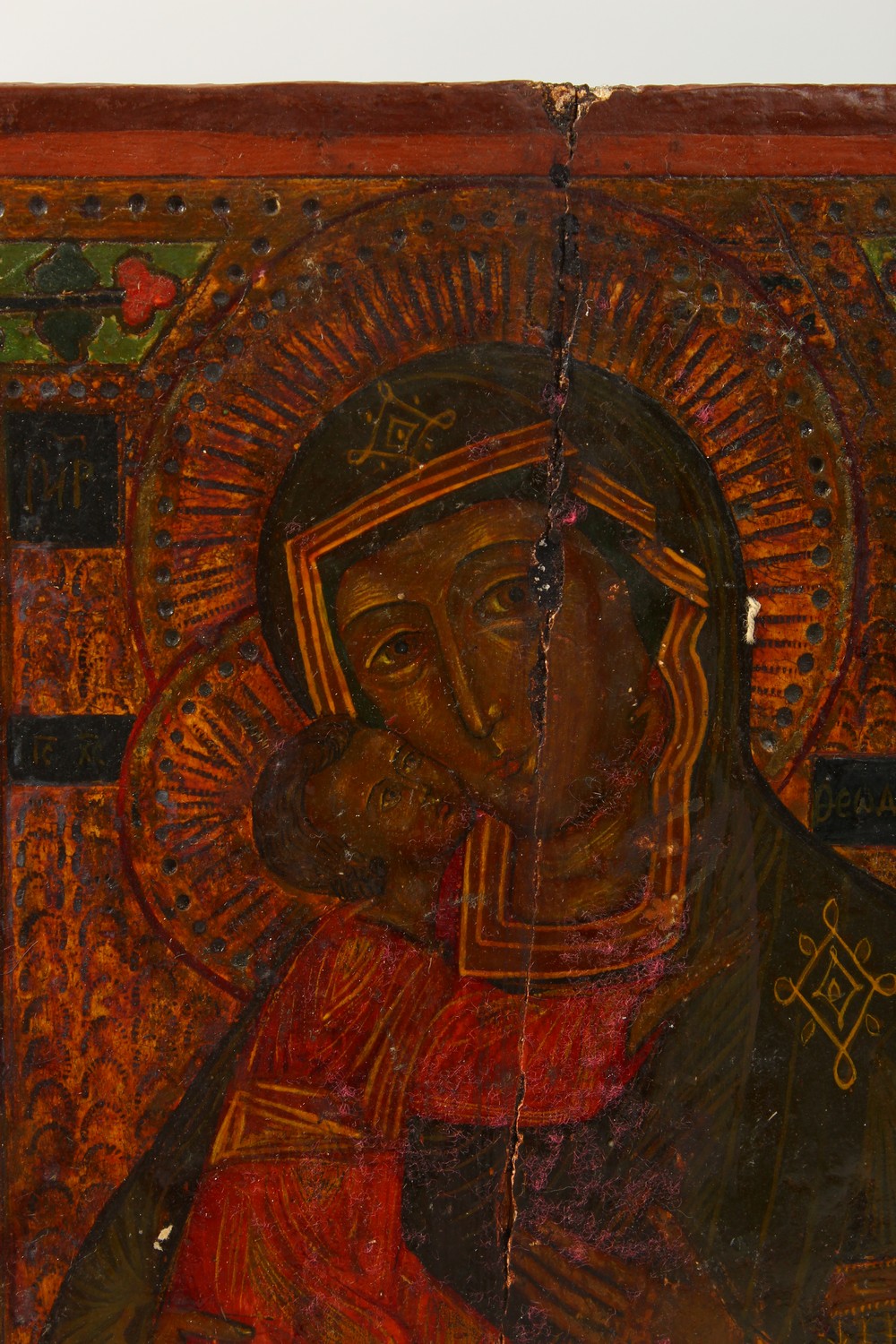 A 17TH CENTURY ICON, Madonna and Child, on panel. 9ins x 7ins. - Image 2 of 10