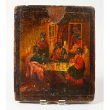 AN EARLY 17TH CENTURY RUSSIAN ICON, on panel. 7.5ins x 6ins.