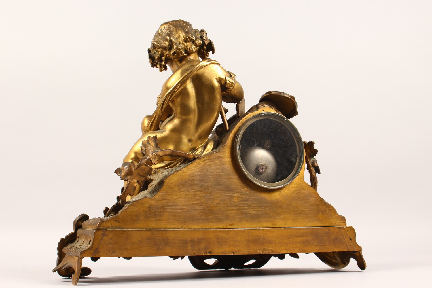 A 19TH CENTURY FRENCH ORMOLU MANTLE CLOCK, with eight-day movement striking on a bell, enamelled - Image 6 of 14