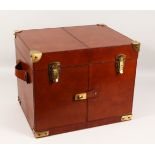 A GOOD LEATHER PICNIC SET, with fitted interior. 18ins wide x 14.5ins high x 13.5ins deep.