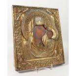 MADONNA AND CHILD, with silver cover. Maker: M.M. 12ins x 10.5ins.