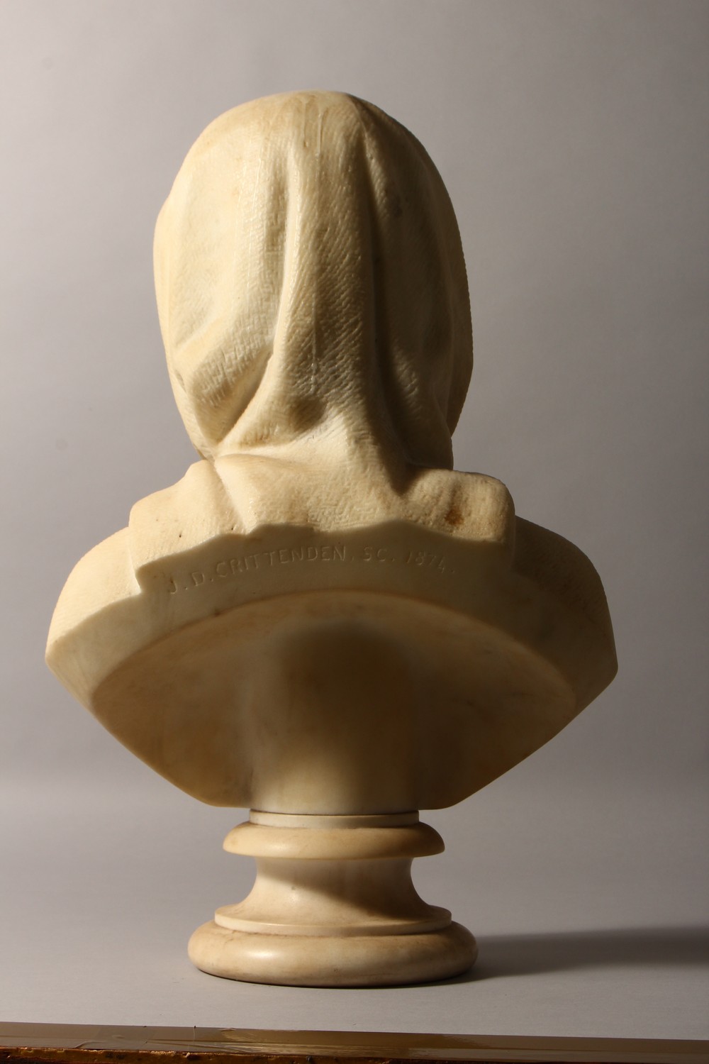 JOHN DENTON CRITTENDEN (1834-1877) A GOOD CARVED WHITE MARBLE BUST OF A YOUNG LADY, wearing a - Image 6 of 15