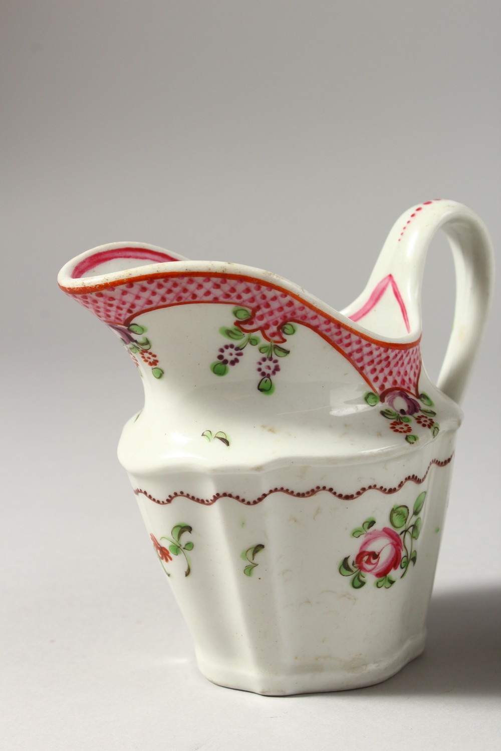 TWO NEW HALL CREAM JUGS, painted in Oriental export style. - Image 2 of 10