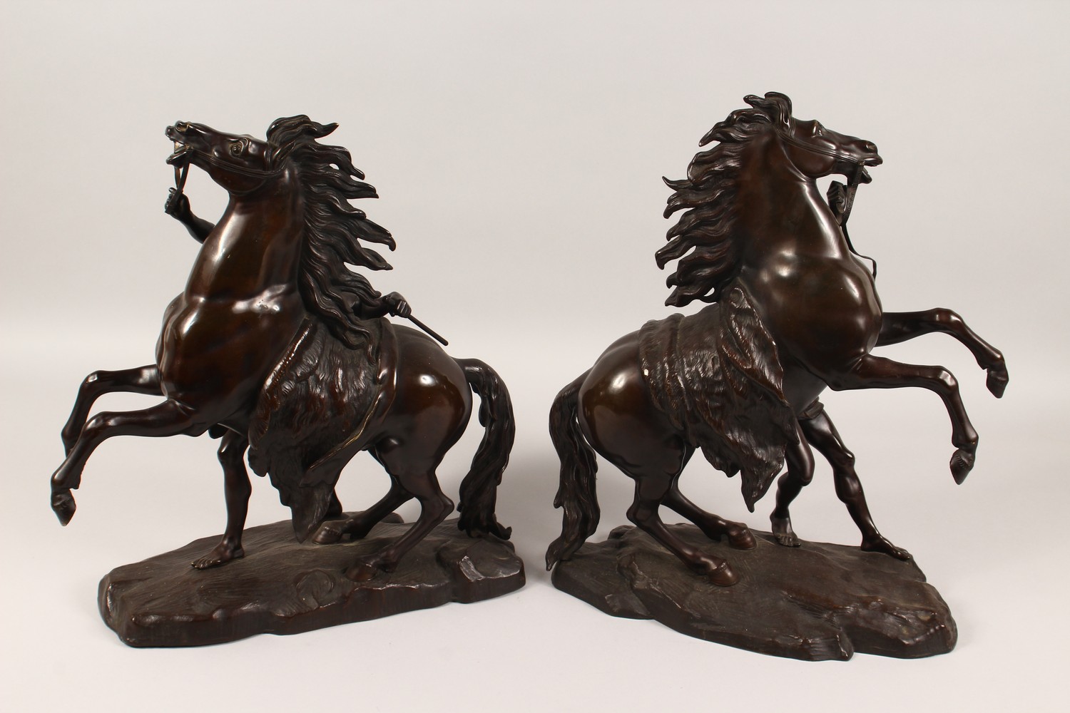 AFTER GUILLAUME COUSTOU A PAIR OF EARLY 20TH CENTURY MARLEY HORSES. 17ins high. - Image 4 of 8