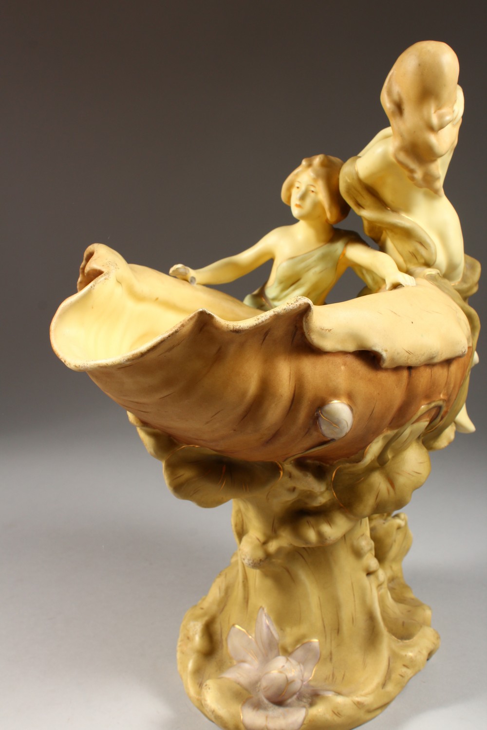 A ROYAL DUX STYLE SHELL VASE with two young girls. 15ins high. - Image 2 of 3