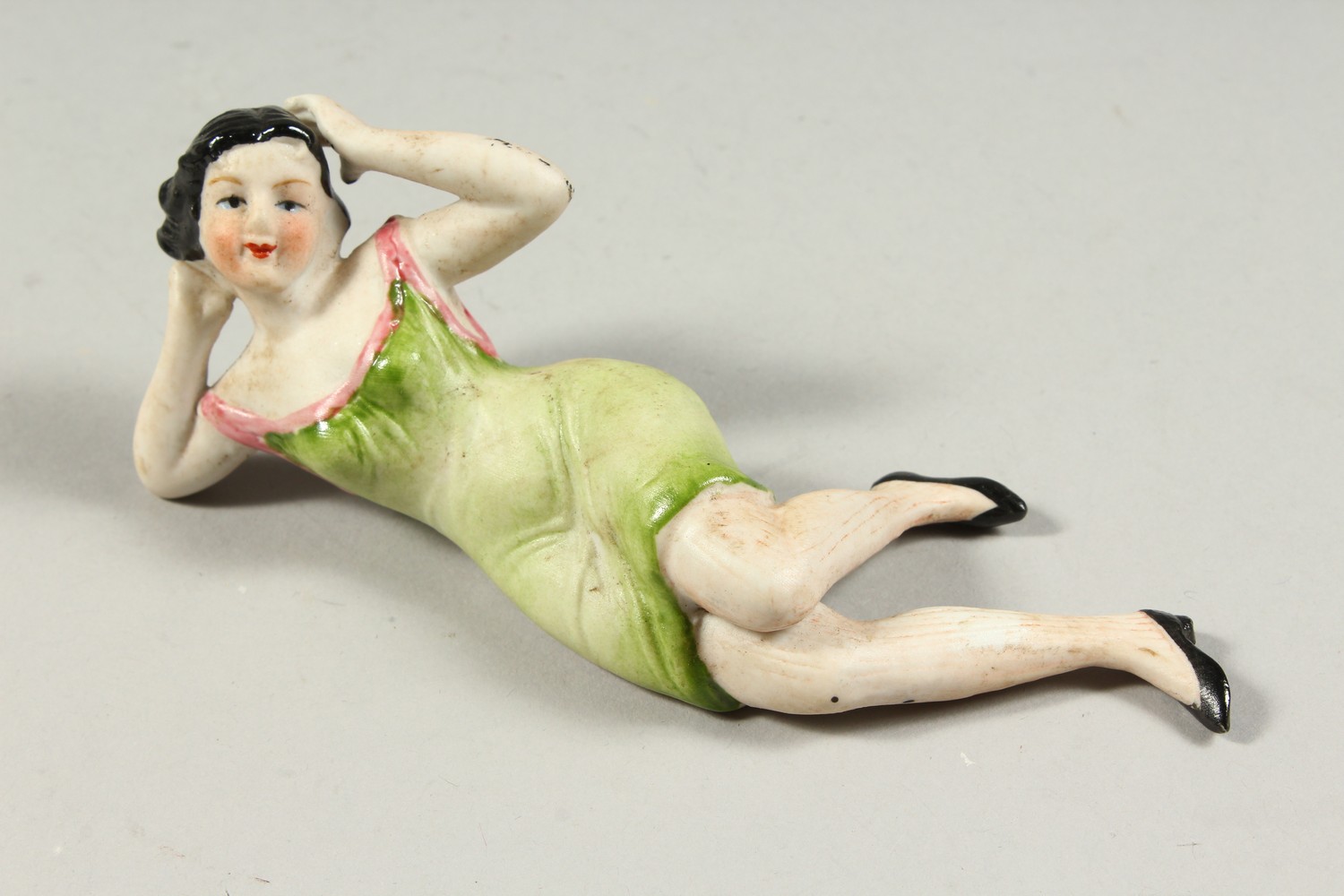 THREE BISQUE PORCELAIN "BATHING BELLES". 3.5ins, 5ins and 5.5ins. - Image 4 of 7