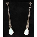 A PAIR OF GILSON OPAL LONG DROP EARRINGS.