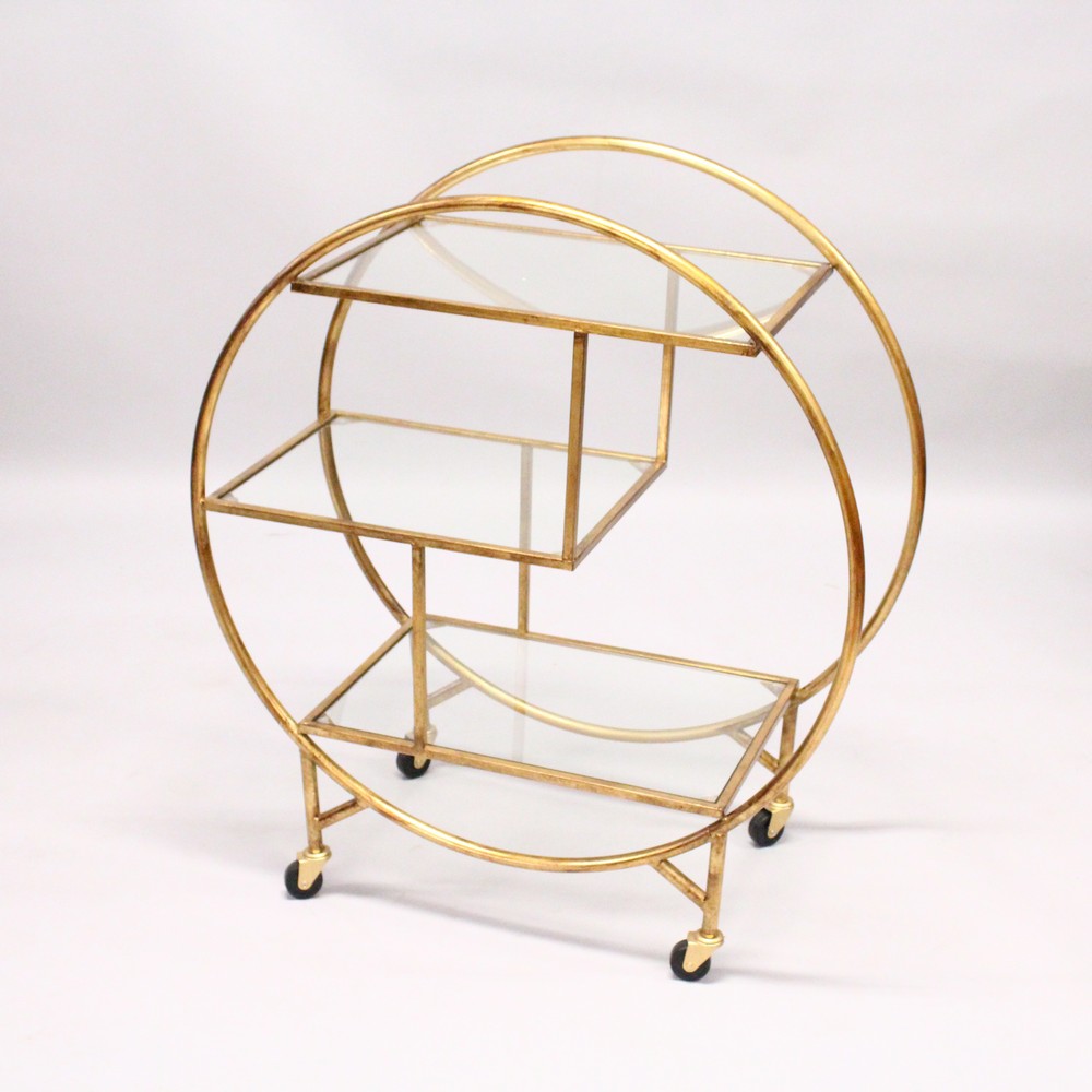 AN ART DECO STYLE THREE TIER CIRCULAR COCKTAIL TROLLEY. 2ft 8ins wide x 3ft 1ins high. - Image 2 of 2
