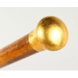 A CONTINENTAL GOLD TOP MALACCA WALKING STICK. 36ins long.