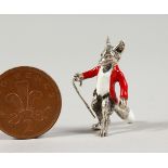 A MINIATURE SILVER AND ENAMEL FIGURE OF A FOX. 1.25ins high.