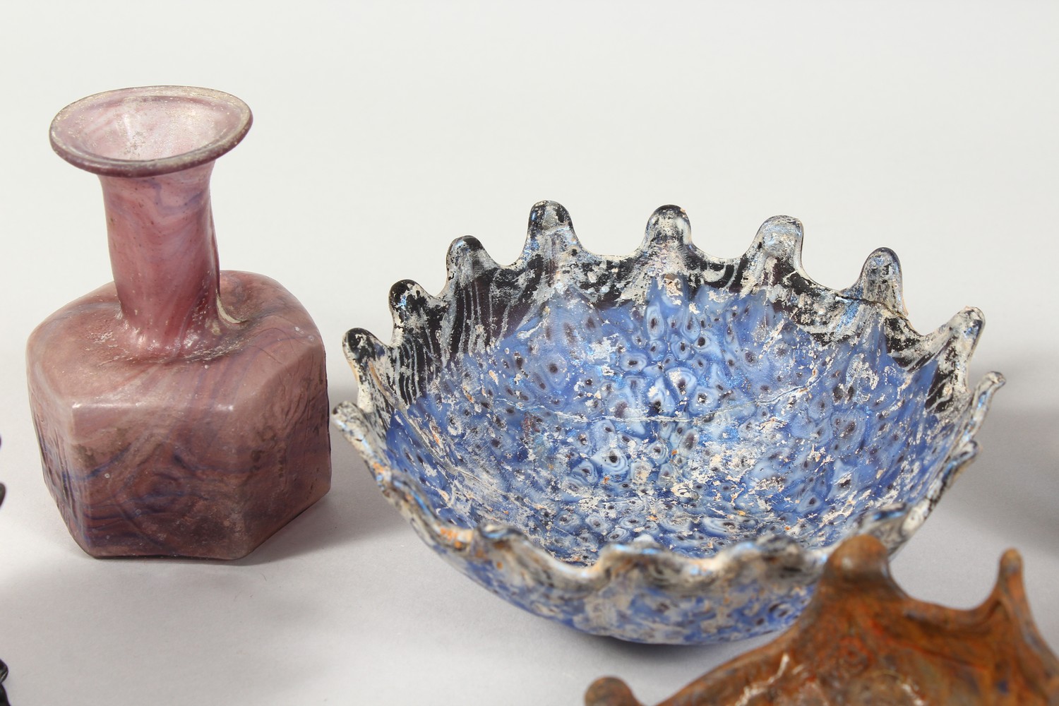 A COLLECTION OF ROMAN GLASS BOWLS AND JARS, models of birds and animals and a tortoise shaped - Image 2 of 8