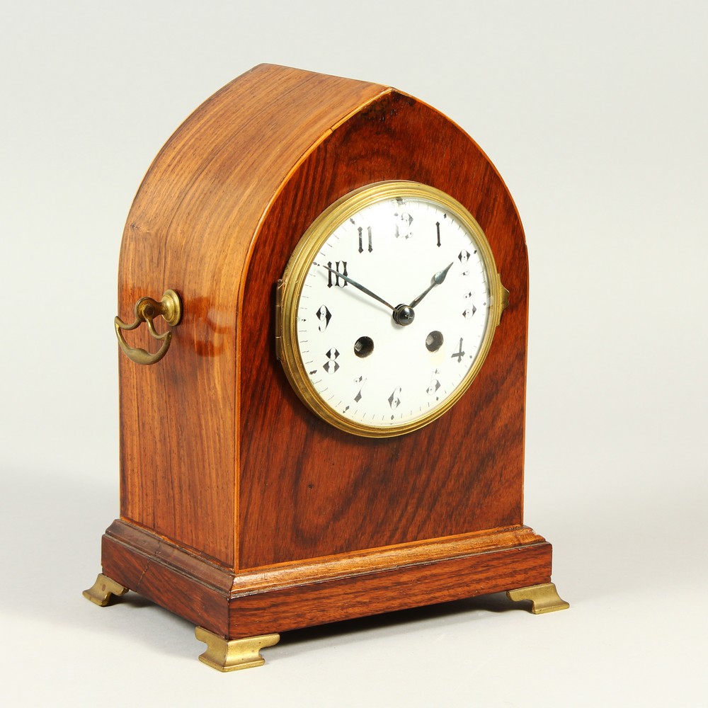 A 19TH CENTURY MAX LANCET TOP ROSEWOOD MANTLE CLOCK, the enamel dial, showing Arabic numerals, - Image 20 of 20