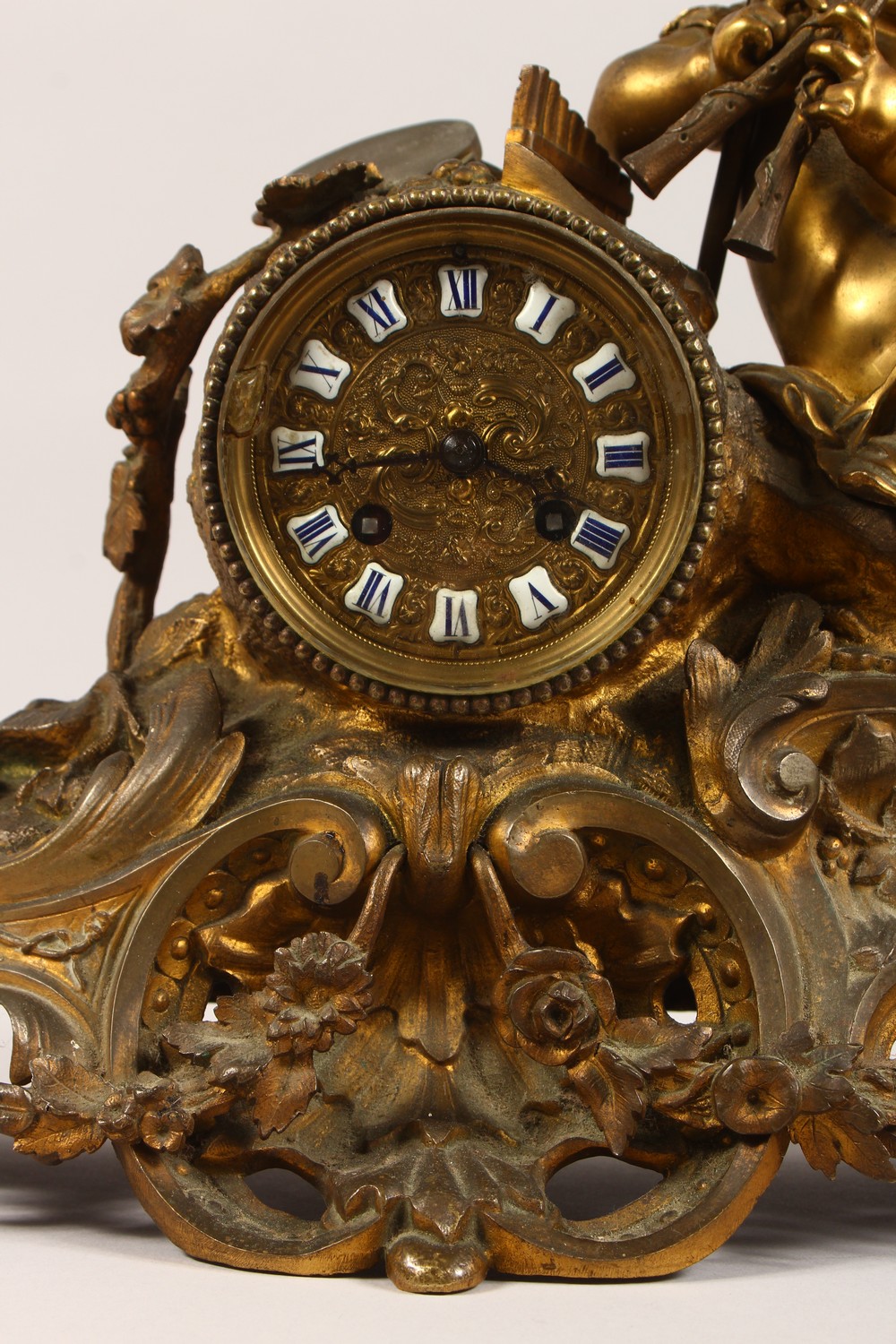 A 19TH CENTURY FRENCH ORMOLU MANTLE CLOCK, with eight-day movement striking on a bell, enamelled - Image 2 of 14