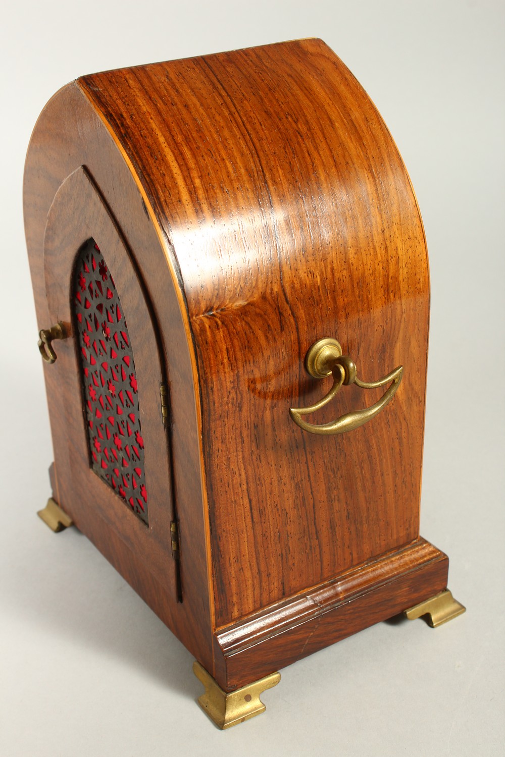 A 19TH CENTURY MAX LANCET TOP ROSEWOOD MANTLE CLOCK, the enamel dial, showing Arabic numerals, - Image 7 of 20