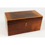 A 19TH CENTURY ROSEWOOD RECTANGULAR TEA CADDY. 12ins wide.