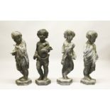 A GOOD SET OF FOUR 19TH CENTURY LEAD FIGURES, OF PUTTI DEPICTING THE FOUR SEASONS, each holding an