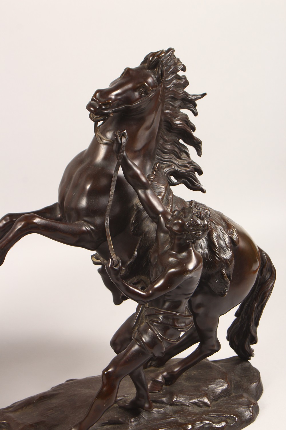 AFTER GUILLAUME COUSTOU A PAIR OF EARLY 20TH CENTURY MARLEY HORSES. 17ins high. - Image 3 of 8