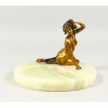 AN ART DECO STYLE ONYX TRINKET TRAY, mounted with a cold painted bronze female reclining nude.