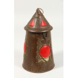 A HUNTLEY & PALMERS BISCUIT TIN, modelled as a hanging lantern. 9.5ins high.