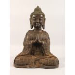 A LARGE BRONZE SEATED BUDDHA.