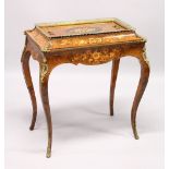 A 19TH CENTURY BURR WALNUT, ORMOLU AND MARQUETRY JARDINIERE, with removable cover, zinc liner, on