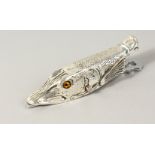 A SILVER PLATED TROUT PAPER CLIP. 5.5ins long.