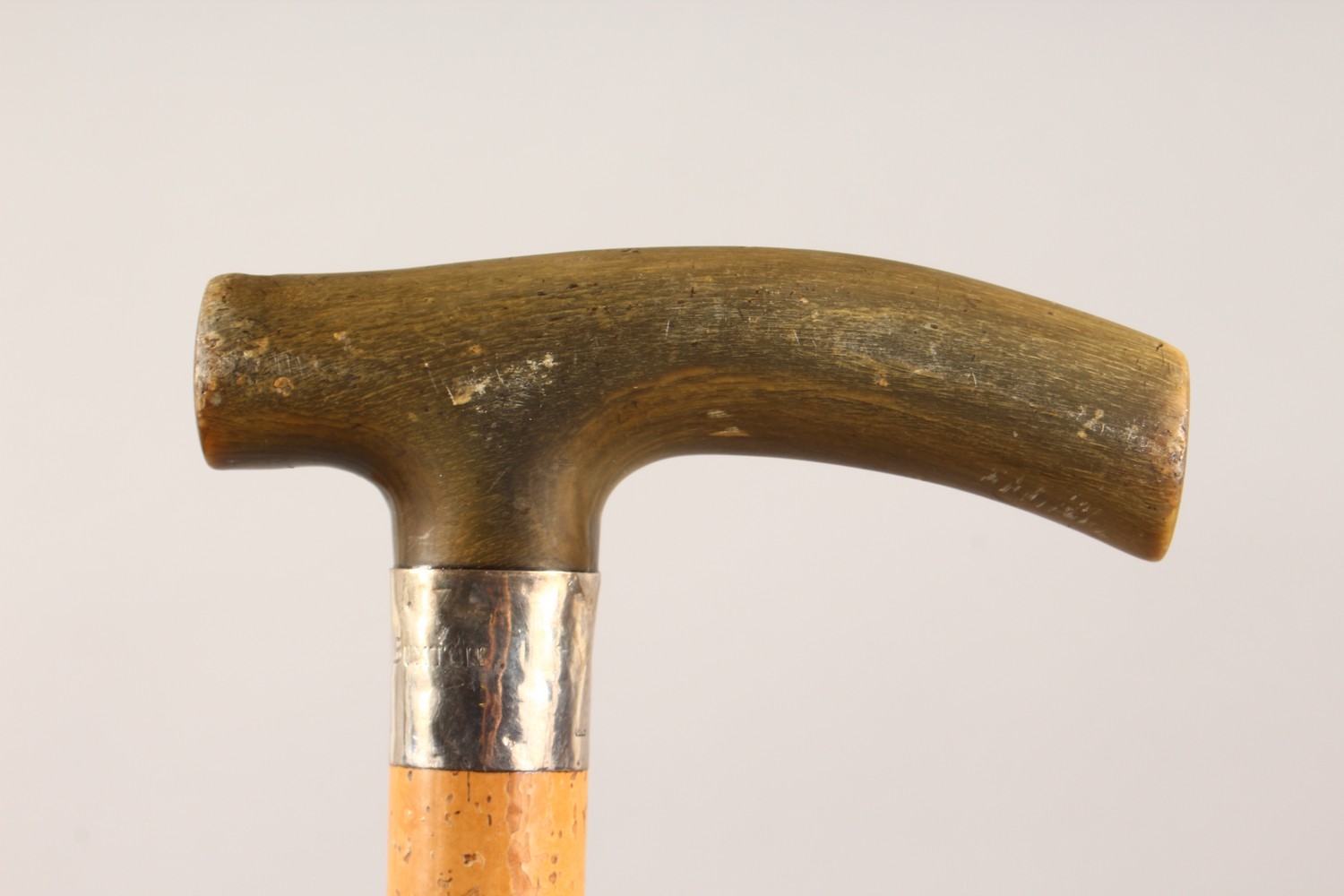 A HORN HANDLED MALACCA WALKING STICK, with a silver collar. 36.5ins long. - Image 2 of 11