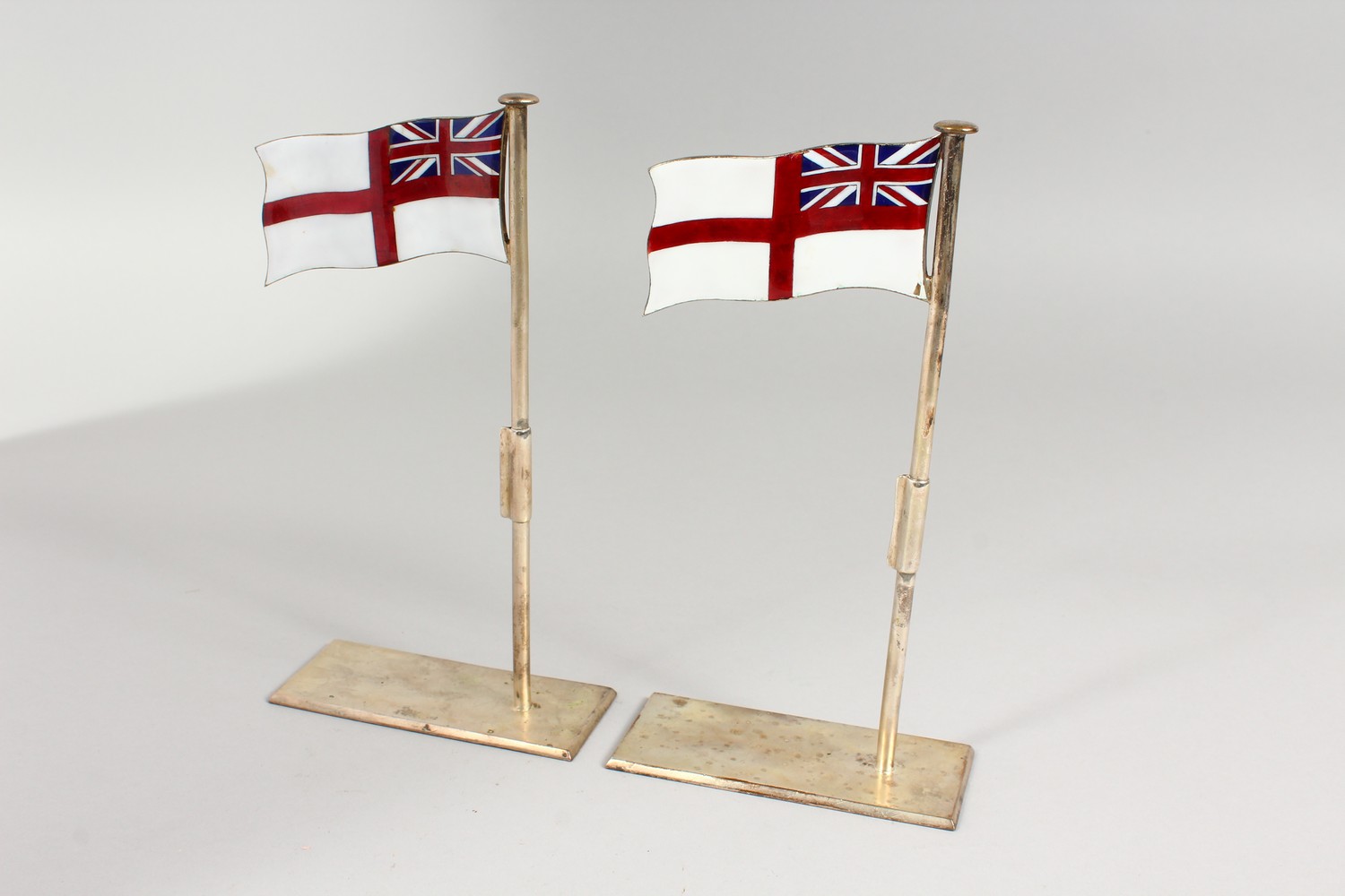 A PAIR OF SILVER PLATED AND ENAMEL PLACE NAME HOLDERS, modelled as white ensigns raised on - Image 8 of 15