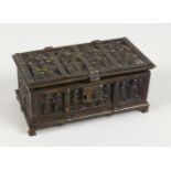 A MINIATURE BRONZE CHEST in the renaissance style. 5.5ins long.